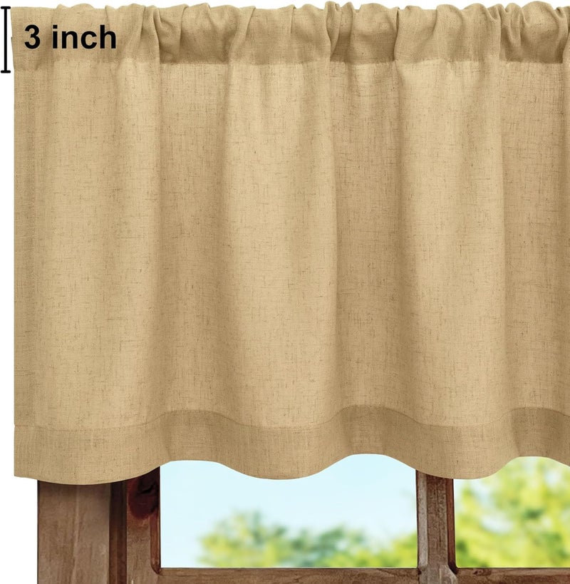 Pitalk Burlap Color Linen Window Valance for Kitchen 3 Inch Rod Pocket Semi Sheer Primitive Rustic Farmhouse Valance Curtain Topper for Bedroom Living Room Dining Bathroom 18 Inch Length Tan Brown - Image 2